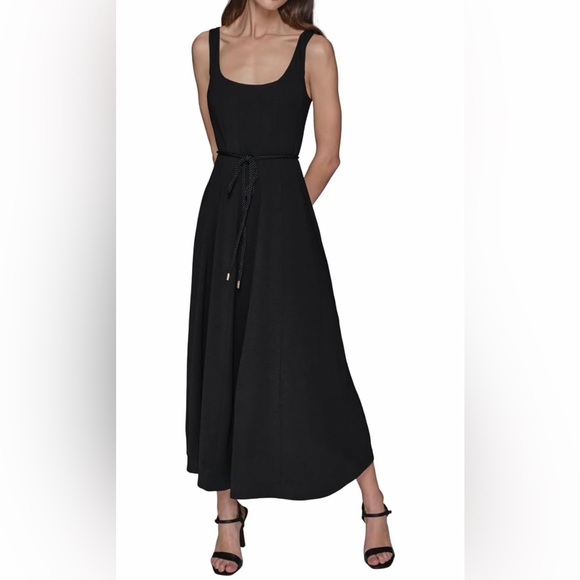 Karl Lagerfeld Dresses & Skirts - NWT Karl Lagerfeld Paris Black Midi Dress Rope Belt Size 16